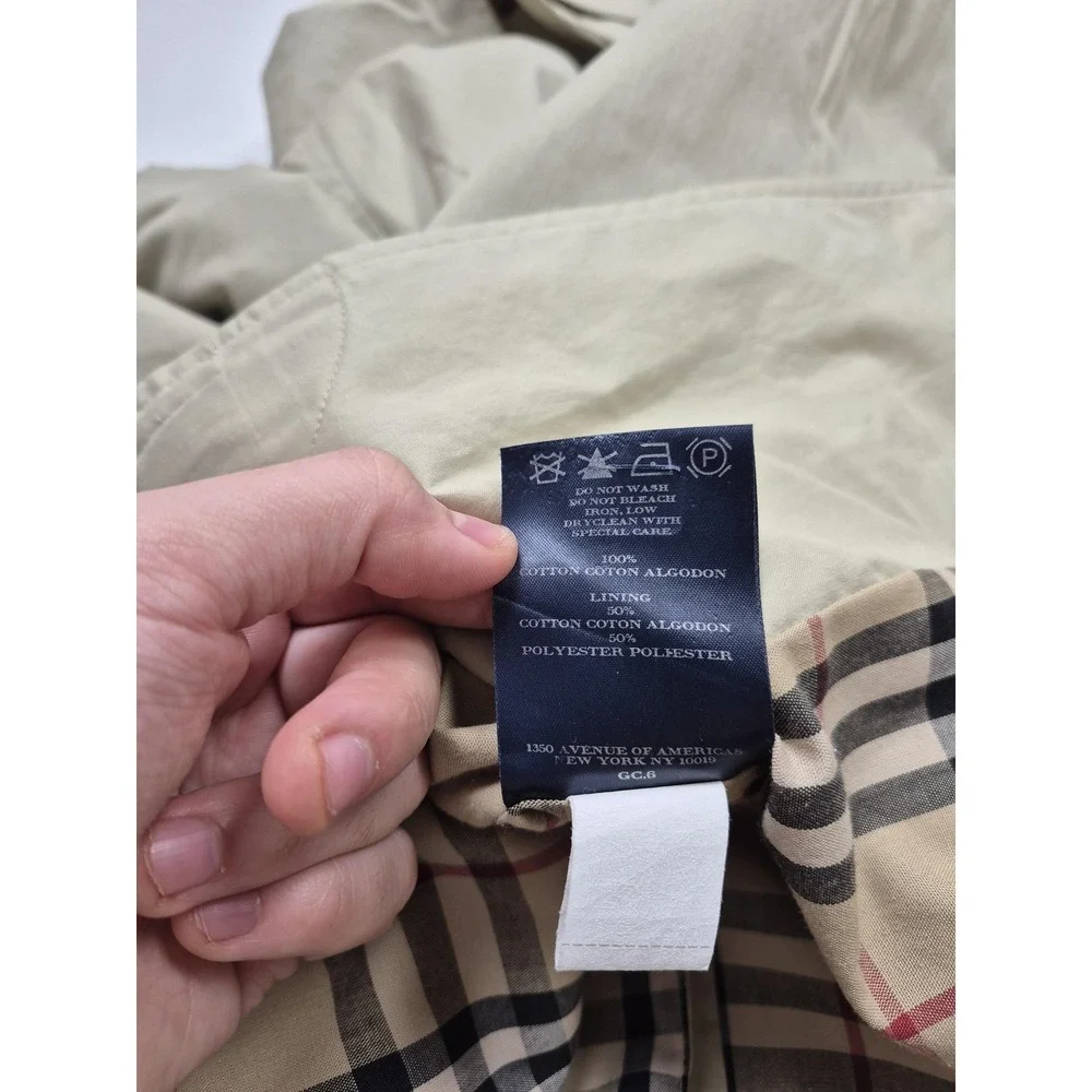 Burberry Coat Mens 46 Beige Cotton Rain Mac Nova Check Lined Classic Trench